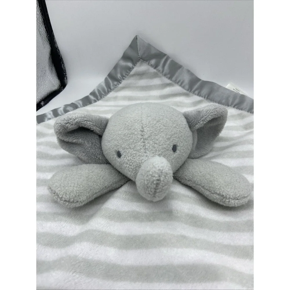 Cloud Island Elephant Gray White Striped Satin Baby Security Blanket Lovey Toy